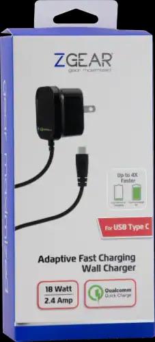Zgear (18w) Adaptive Fast Charge Usb-c Wall Charger - Black