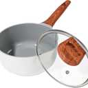 2 Quart Nonstick Sauce pan with Lid, Ceramic Sauce Pot for Cooking with Pour Spout, Small Cooking Pot with Handle for Stove, Induction, Gas, Non Toxic, PFOA Free (White, 1 PCS)