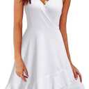 ULTRANICE Womens Summer Dresses Floral V Neck Ruffled Hem Spaghetti Spring Casual Beach Outfits Flowy Wrap Sun Dress (Large, White)