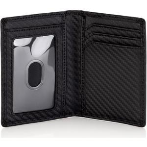 Stealth Mode Men's Slim Front Pocket Wallet - RFID Blocking, Thin Minimalist Design, Genuine Leather - ID Badge Window and 5 Sleeves for Money, Credit Cards, Driver License (Carbon Fiber Leather)