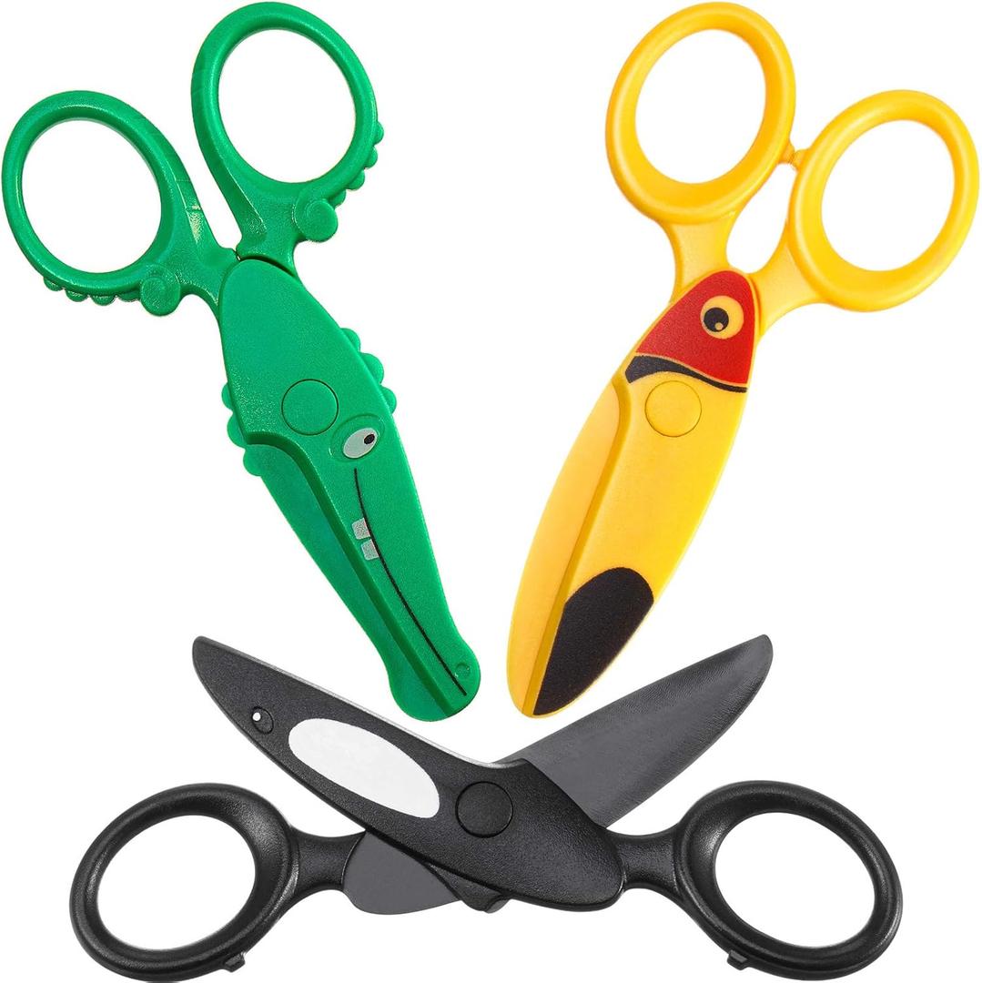 3 Pcs Toddler Safety Scissors for Kids Plastic 4.7 Preschool Training Children Animal Blunt Tip Art Craft Scissors for Paper Cutting School Supplies