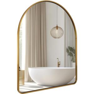 ANDY STAR 20x28’’ Brushed Gold Arched Mirror, Small Arch Wall Mirror, Arched Top Rounded Corner Seamless Rustproof Tube Metal Frame Mirror for Bathroom, Entryway, Over Sinks, HD Glass