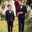 WULFUL Boys 5 Pieces Tuxedo Suit Set Kids Suits Shawl Collar Jacket Pant Vest Bow Tie for Wedding Ring Bearer Party Prom (Black)