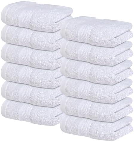 Infinitee Xclusives Luxury Wash Cloths for Showering [13x13] – 100% Cotton Washcloths [Pack of 12], Soft and Absorbent Face Towels for Bathroom Wash Clothes, Gym, and Spa (Brilliant White)