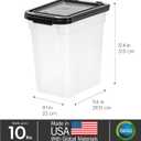 IRIS USA Airtight Dog Food Storage Container, WeatherPro, Up to 10 lbs, for Dog Cat Bird and Other Pet Food Storage Bin, Keep Fresh, Translucent Body, Made in USA, Clear/Black