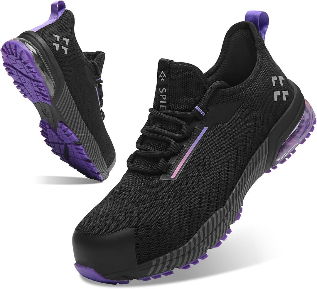 SPIEZ Women‘s Safety Shoes Lightweight - Non Steel Toe Shoes for Woman, Fashion Work Shoes Daily Wear, Black Purple US 8