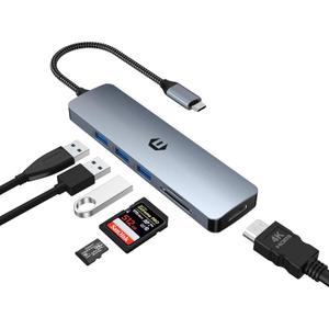 6 in 1 USB C Hub, USB C to USB Adapter with 4K HDMI, 3 x USB 3.0, SD/TF Card Slot, Optimized for New Laptop and Type C Devices