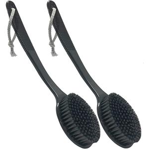 SUPERWASH PLUS Back Bath Brush - Curved Long Handle Shower Brush with Medium Stiff Charcoal Bristles for Cleaning and Exfoliating Body, Back Scrubber for Men & Women (Black 2 Pack)