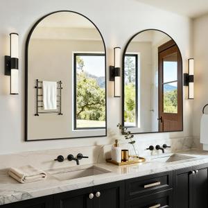 Vanity Bathroom Mirror for Wall, 2 Pack 36x24 Arched Bathroom Mirror for Over Sink, Arched Metal Frame for Bedroom, Living Room, Entryway, Hanging or Leaning, Black