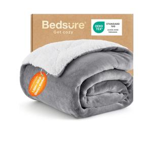 Bedsure GentleSoft Sherpa Fleece Throw Blanket for Couch – Thick & Cozy Christmas Blanket for Winter, Non-Heated, Soft Fuzzy Plush Throw Gifts for Women and Men, Grey, 50x60 Inches