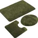 Reyox Plush Shaggy Bath Rug, Contour Mat and Toilet Lid Cover, Soft Microfiber Non Slip Bathroom Rugs Army Green 3 PCS (3 PCS, 19.7"x31.5", 19.7"x19.7", 18.5"x19.7")