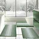 BSICPRO Bathroom Rugs Sets 3 Piece, Toilet Rugs U-Shaped Contour Bath Mat Set, Striped Absorbent Non Slip Chenille Shower Mat, Hunter Green