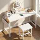 White Vanity Table with Lighted Mirror - 47 White Vanity Desk with Mirror and Lights & Chair, Makeup Vanitys Set with Power Outlet, Dressing Table Vanities for Girls Bedroom