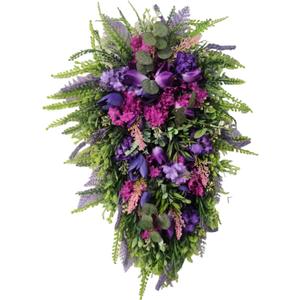 Purple Tulip Spring Wreath for Front Door, 19.69x11.81 Inch Floral Wreath with Hydrangea, Colorful Welcome Wreath for Spring Summer Home Decor