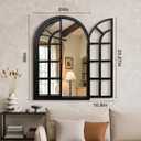 Arched Window Mirrors for Wall, Wooden Rustic Farmhouse Mirror for Wall Decor 24 x 36 Black, Decorative Wall Mirror Arch for Living Room, Bedroom, Bathroom, Fireplace, Farmhouse