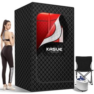 Upgraded Infrared Sauna Box for Relaxation,Detoxification,Portable Steam Sauna for Home with XL Steamer,Folding Chair,Multiple Layered Full Body Sauna Tent for Spa,Indoor,Outdoor,Gym-Black