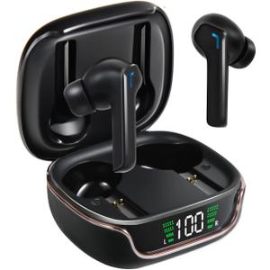 True Wireless Earbuds Bluetooth 5.3 Headphones with Superior Stereo Sound, Gaming Buds, IPX8 Waterproof Earphones, 8Hr Long Playtime/Single Charge, Touch Control in-Ear Headset w/Mic (Black & Rose Gold)