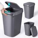 CEROELDA 3 Pack Bathroom Trash Can with Lid, 10L/2.6 Gal Small Garbage Can with Press Top Lid, Slim Plastic Waste Basket for Toilet, Office, Bedroom (Grey)