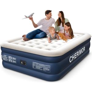 CHERIMOR Queen Air Mattress with Built in Pump, 18" Elevated Height, 48Hr LeakTested, Honeycomb Coil Support, 800 lbs Capacity, Fast 3Min Inflation–Blow Up Mattress for Guest Room & Sleepover