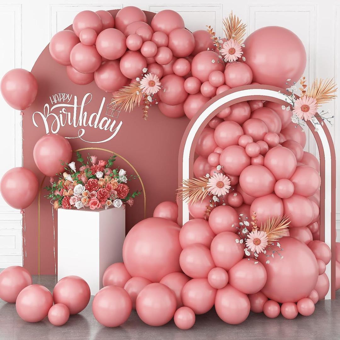 Dusty Pink Balloons, 113Pcs 18/12/10/5 In Vintage Retro Blush Pink Helium Latex Balloon Garland Kit, Different Size Matte Dusty Rose Party Balloons for Boho Birthday Baby Shower Wedding Decorations