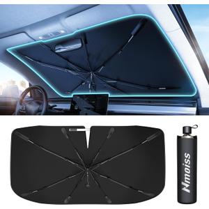 [2026 Upgrade] Nmoiss Windshield Sun Shade Umbrella for Car Vinyl Coating Protect Car from Sun Rays & Heat Damage Keep Cool and Protect Interior Small (53" L x 29" W)