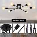 6-Light Sputnik Chandeliers, Black Modern Semi Flush Mount Ceiling Light with E26 Base, Mid Century Industrial Vintage Kitchen Farmhouse Light Fixtures for Dining Room Bedroom Living Room