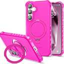Compatible with Samsung Galaxy S24/S25 Case 6.2'' Cute Wavy Frame with Magnetic Stand [Compatible with Mag-Safe] Military-Grade Translucent Phone Case for Women Girls, Hot Pink