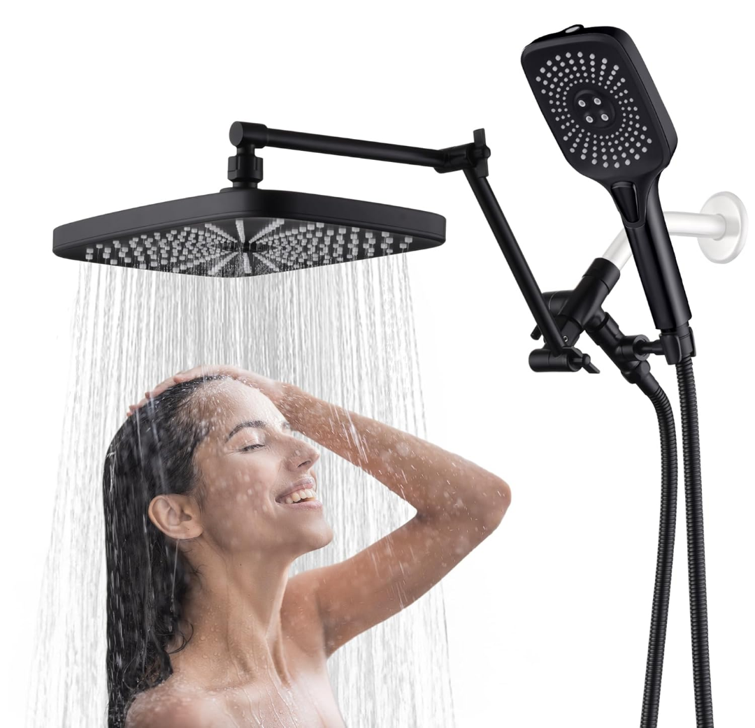 Shower Head with Handheld,12 Inch Rain/Rainfall Shower Head Combo High Pressure With 4 Function Handheld shower head, 3-Way Diverter, 2-stage Extension Arm and 71’’ Hose
