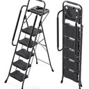 5 Step Ladder with Tool 5-step tool tray and handrail, Black