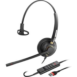 Arama USB Headset with Microphone for PC, Noise Cancelling & Audio Controls Ultra Comfort USB Headphone for Computer Laptop Pc Business Skype UC Webinar Call Center Office