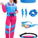 Ramede 80s Outfits for Women 90s Workout Halloween Costume Neon Wear Tracksuit Windbreaker Disco Party Accessories (Large, Cool)