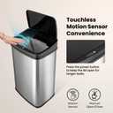 Ninestars 13 Gallon Automatic Trash Can, 50L Touchless Motion Sensor Garbage Can with Odor-Sealing Lid, Rectangular Stainless Steel, Black Trim