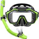 Snorkeling Gear for Adults Kids, Dry-Top Snorkel Set, 180Panoramic Wide View Diving Mask Breathing Freely Snorkel Mask for Snorkeling Scuba Diving Swimming Travel (K0-Green black)