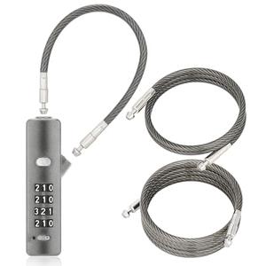 Cable Lock, 4-Digit Combination Wire Lock with 3 Rechangeable Steel Braided Steel Ropes (9"/24"/47"), Compact & Portable for Bikes, Luggage, Storage Units, Fence & Cabinet (Gun-Grey)