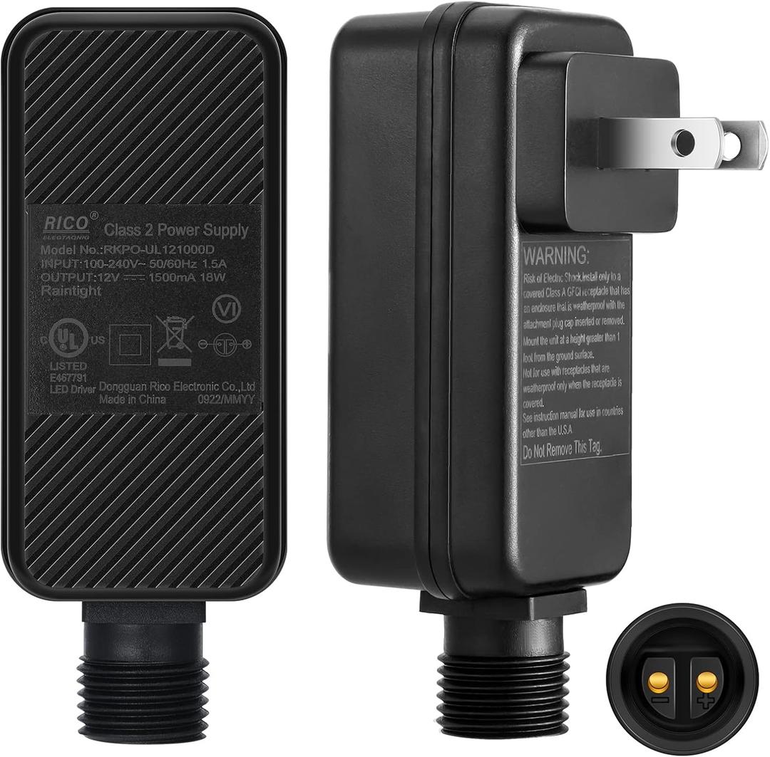 2 Pieces Class 2 Power Supply LED Transformer Replacement Outdoor Low Voltage Power Adapter for Christmas Rope Light Inflatable Decorations(12V18W 1.5A)