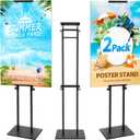 2Pack Poster Stand for Display, Heavy Duty Floor Standing Sign Holder, Double-Sided Poster Board Stand, Adjustable Height Up to 80 inch, Outdoor Banner Stand for Board & Foam Display, Black