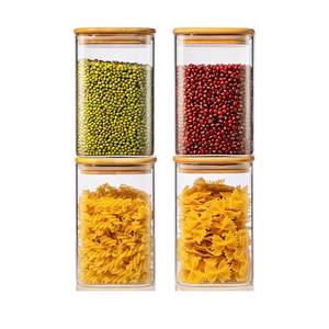 42oz - Pack of 4 Square Glass Jars with Bamboo Lids, Glass Food Storage Containers with Airtight Lids for Kitchen, Air Tight Pantry Storage Containers for Cereal, Pasta, Rice, Sugar, Coffee, Spice