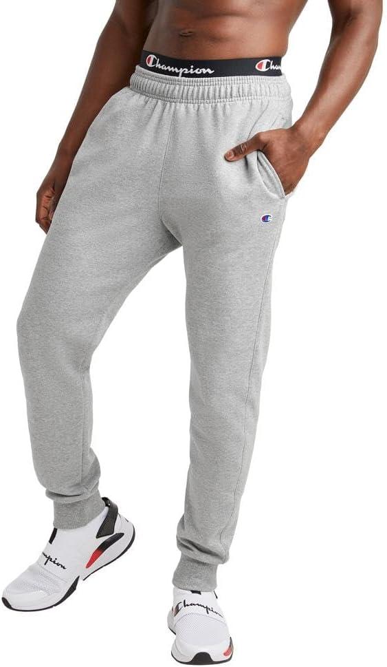 Champion Men's Powerblend Fleece Joggers (Medium, Oxford Gray - C Patch Logo)