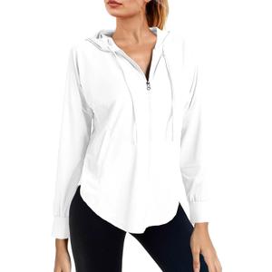 Fisoew Womens Athletic Jacket Hoodie Zip Up Cropped Lightweight Jackets UPF 50+ Sun Protection Long Sleeve Workout Shirt L