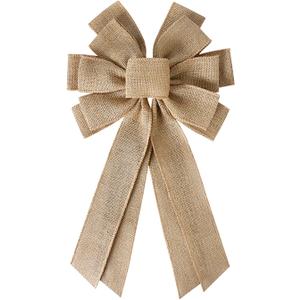 Natural Burlap Wreath Bow - Large Rustic Jute Decorative Bow for Wreath, Front Door, Tree Topper, Fall Decor, Christmas, Wedding, Party, Home Decor