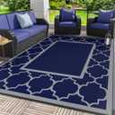 2 x GENIMO Outdoor Rug 9' x 12' Patio Waterproof, Foldable Reversible Plastic Straw Area Rugs Mat for Camper Decor, Outside Carpet for Rv, Deck, Porch, Picnic, Beach, Balcony, Blue & Grey