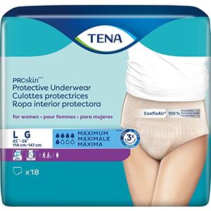 TENA ProSkin Female Adult Absorbent Underwear Pull On with Tear Away Seams Large Disposable Moderate Absorbency Nude, 4x18 (72 Pieces)