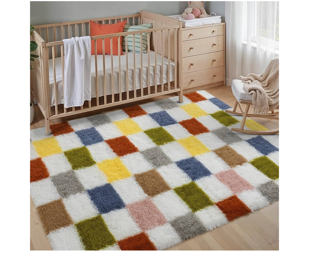 PureCozy Checkered Rug 4x6 for Living Room, Colorful Modern Shag Rug Super Soft Washable Fluffy Rugs Indoor Fuzzy Carpet for Bedroom Home Dorm Aesthetic Decor