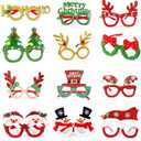 12pcs Christmas Glitter Party Glasses Frames with 24 Designs Decorations Accessories for Christmas Party Favors Holiday Favors (Snowman)