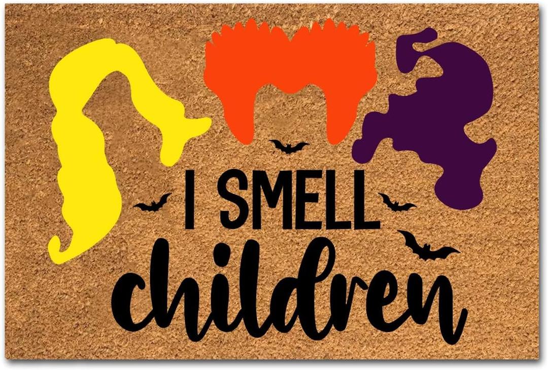 Funny Coir Doormat - Smell Children Hocos Pocos Halloween Welcome Mat for Front Porch & Entrance - 23.6 x 15.7 inch PVC Non Slip Outdoor Coir Doormat