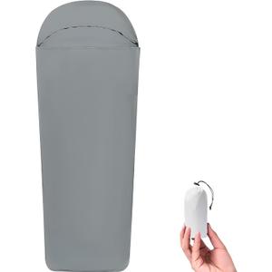 Sleeping Bag Liner, Ultra-Light 4.4oz Sleeping Bag with Low-Elastic Nylon Taffeta Fabric, Thin Travel Mattress, Suitable for Hotels, Camping, Travel and Backpacking Hiking (Grey)