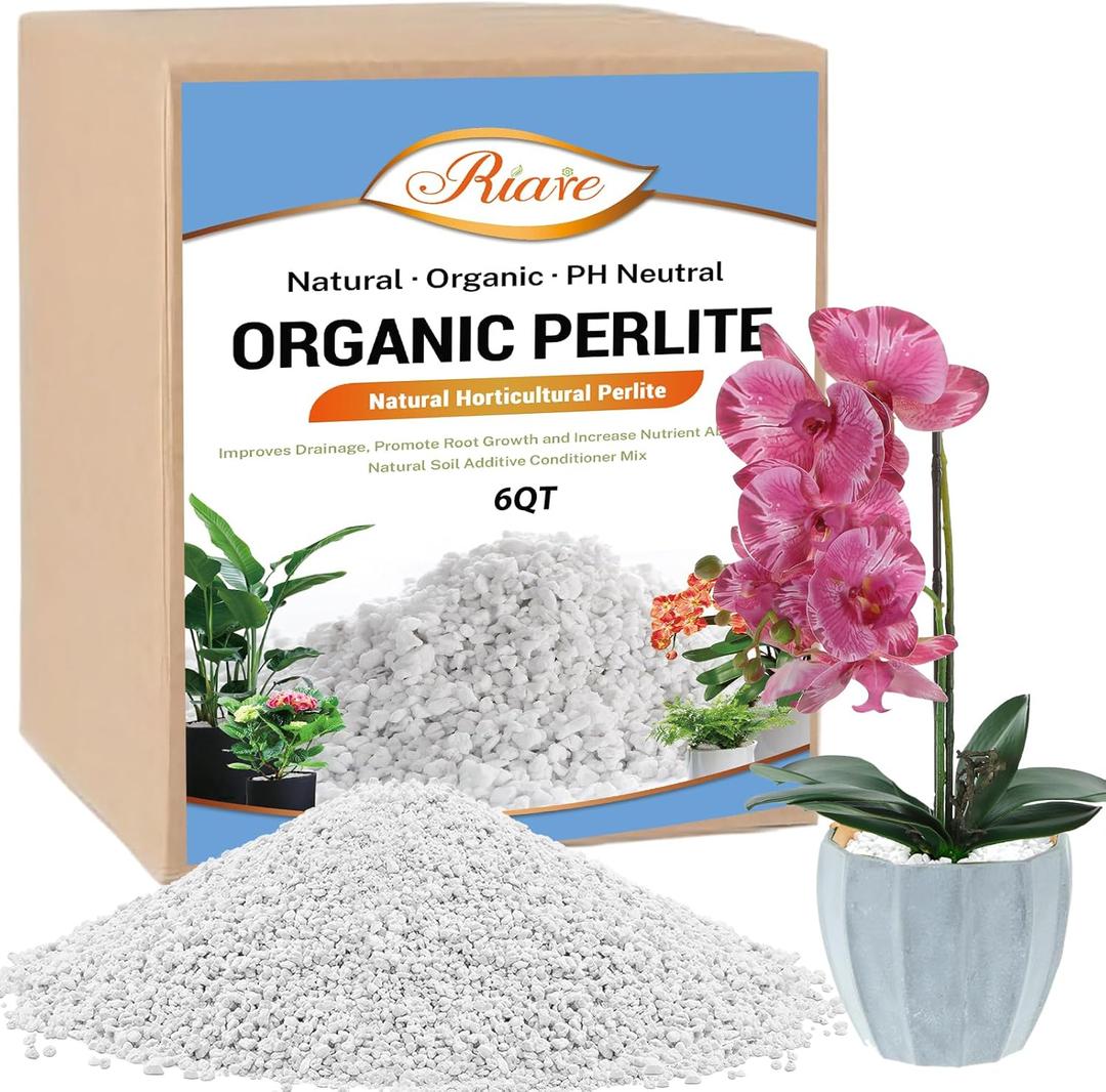 Riare 6 Quarts Organic Perlite for Plants - Horticultural Soil Amendment for Potting Mix, Natural Chunky Soil Additive Conditioner to Improve Root Growth, Drainage and Ventilation