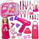 Hair Salon Toys for Girls,34Pcs Pretend Play Makeup Beauty Hair Styling Set with Blow Dryer, Mirror,Barber Apron, Scissors and Stylist Accessories Girls Toys for 3-9 Year Old