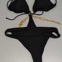 OYOANGLE Women's Chain Linked Cut Out Halter One Piece Swimsuit Tummy Control Bathing Suit (Large, Black)
