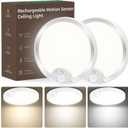TOOWELL Rechargeable Motion Sensor Ceiling Light: Closet Lights Motion Sensored, Battery Operated Shower Light for Closet Shower Bathroom Pantry Porch 500LM, No Wired, 2 Pack